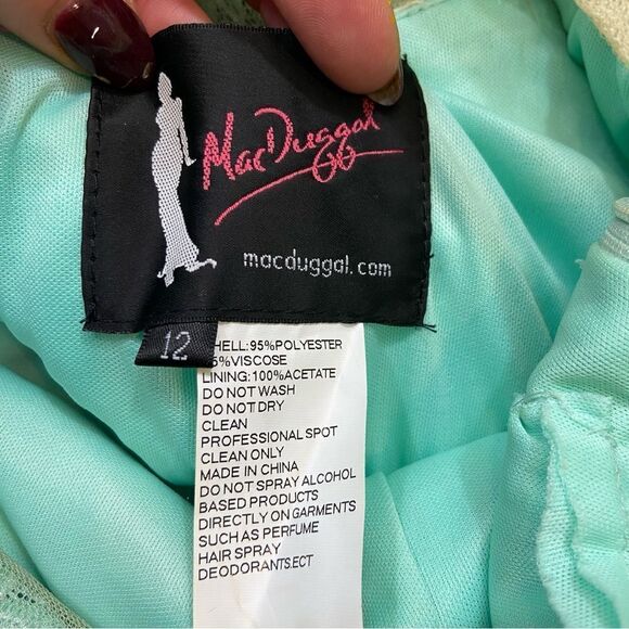 Mint Green and Silver Lace Mac Duggar Floor Length Prom Gown Size 12 - Picture 15 of 16
